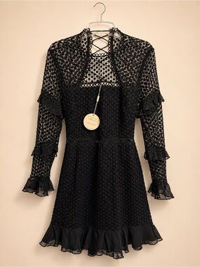 NWT Two Sisters The Label Steel Blue Lace, Lace-Up Back Mini Dress Size 8